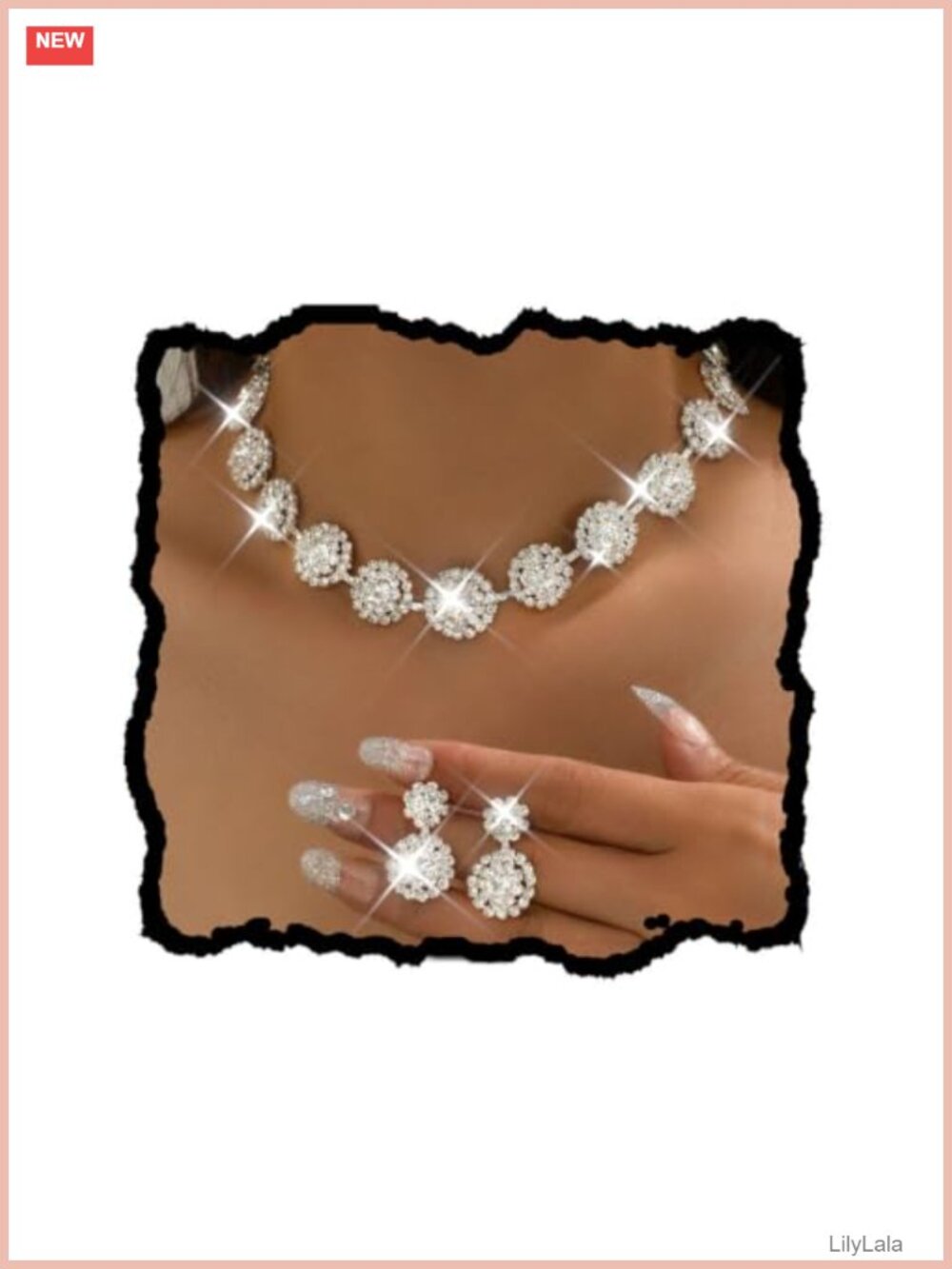 Unicra Crystal Bridal Wedding Jewelry Set Silver Rhinestone Necklace Earrings